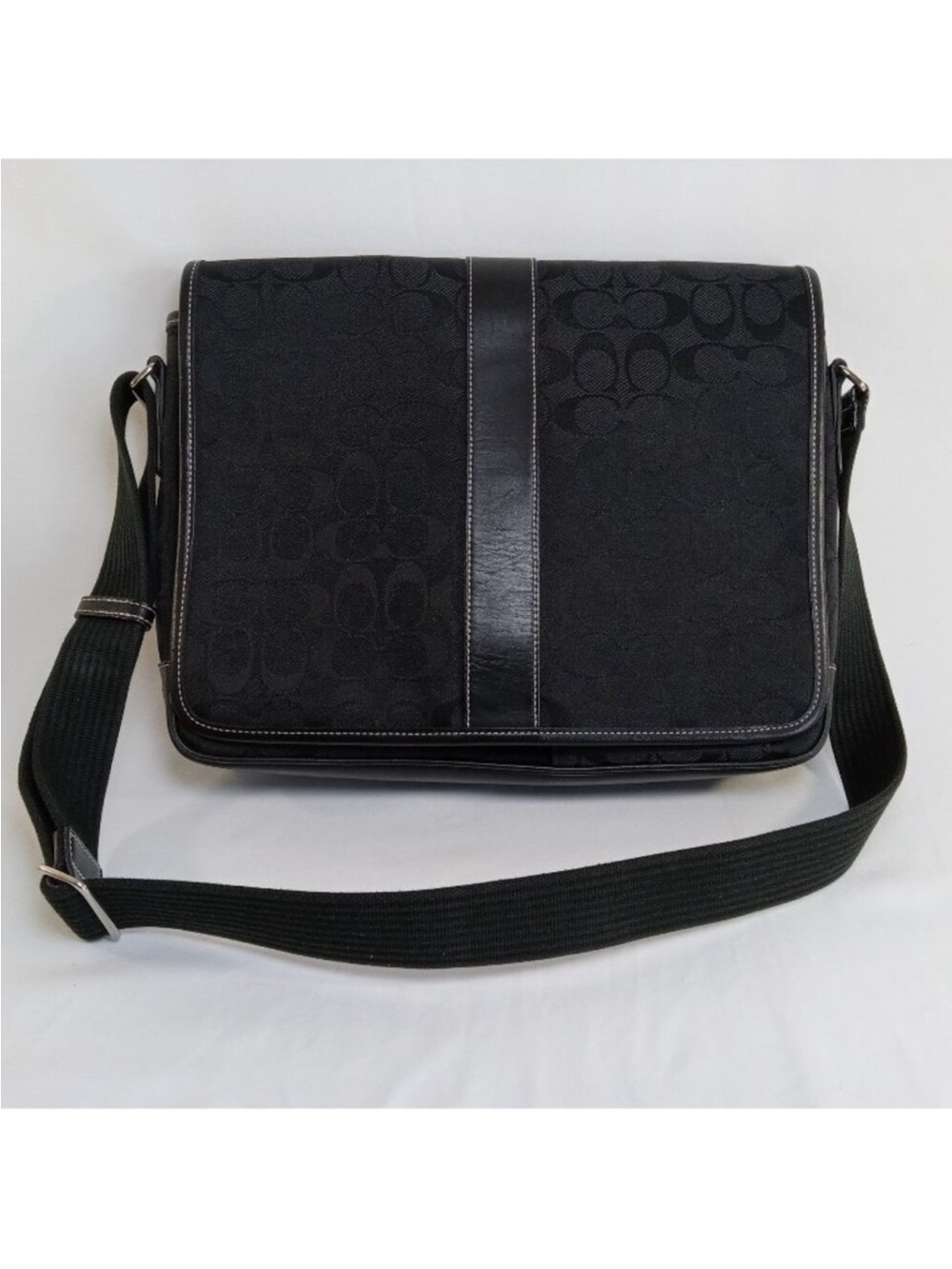 Coach Black Signature Canvas & Leather Messenger Bag